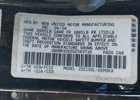 2005 Toyota Corolla Ce/Le/S from USA, damaged, VIN 1NXBR32E05Z343718